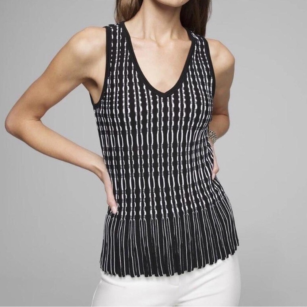 White House Black Market Black and White Sleeveless Blouse